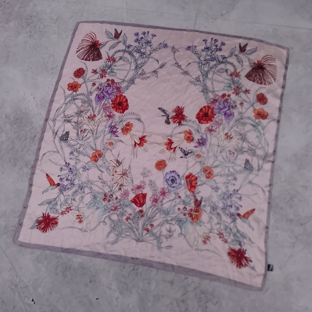 Vintage Pink Floral Silk-Feeling Polyester Scarf 27in Lightweight Retro - Picture 2 of 8